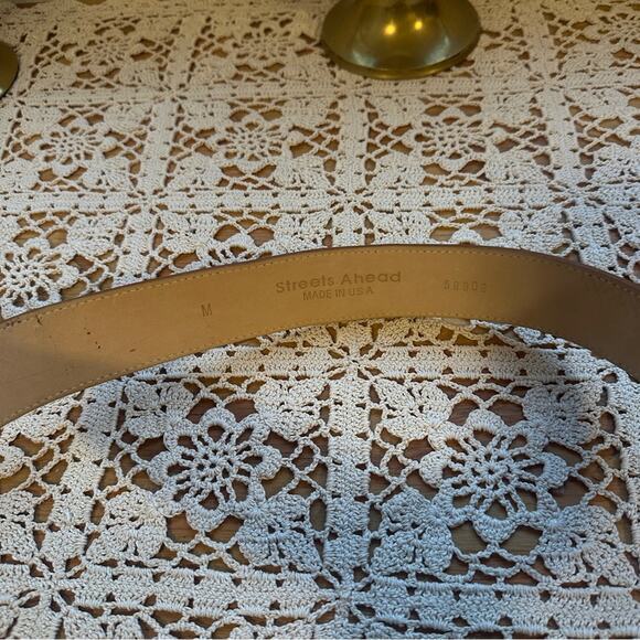 Classic Brown Leather Belt Brass Buckle M Coastal Cowgirl Western Boho Chic